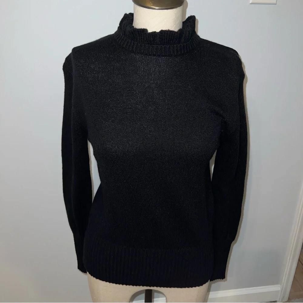 NWT J Crew Wool Blend Ruffle Neck Sweater Black XS